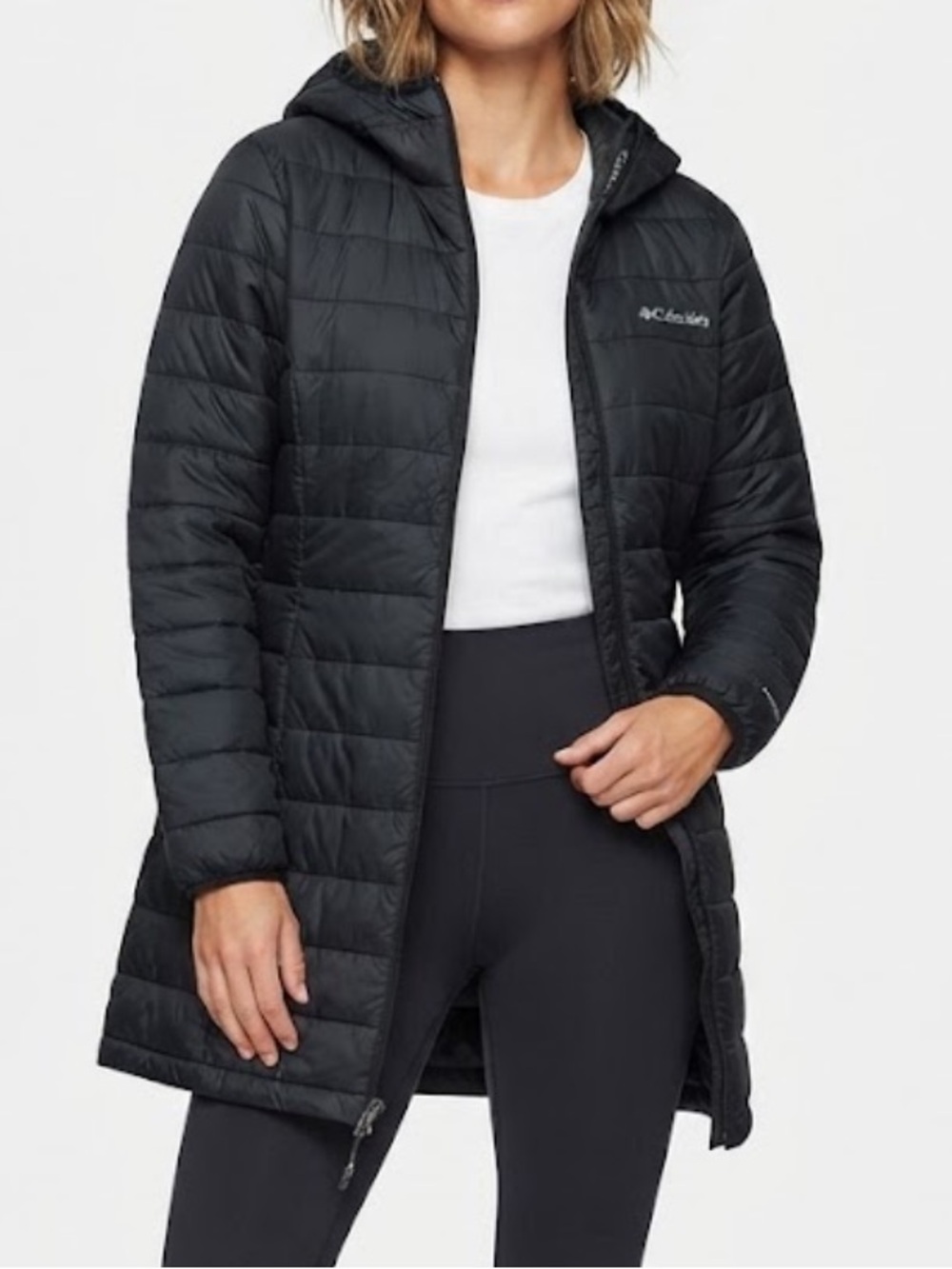 Columbia Women's Black Omni-Heat Hooded Long Puffer Coat Size XL